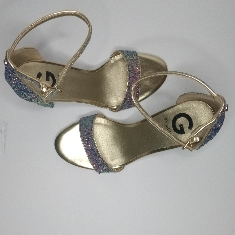NEW! Sparkling GUESS Block High Heel OPEN TOE Shoes Metallic FORMAL PROM… - Picture 4 of 14